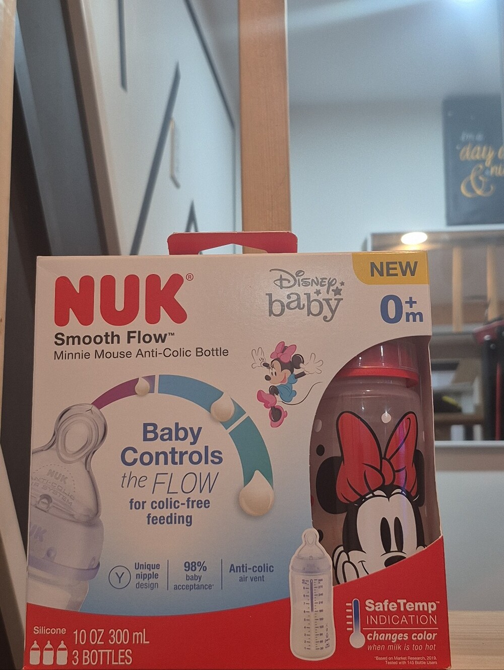 NUK Disney Baby Smooth Flow Minnie Mouse Anti Colic Baby Bottle, 10 oz, 3 Pack